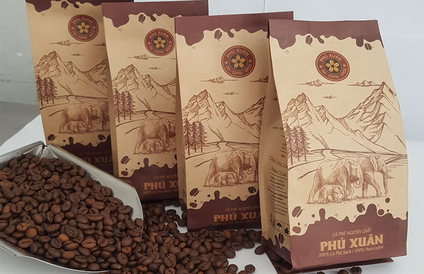 In túi cafe giấy Kraft 4 biên khối lượng 1kg