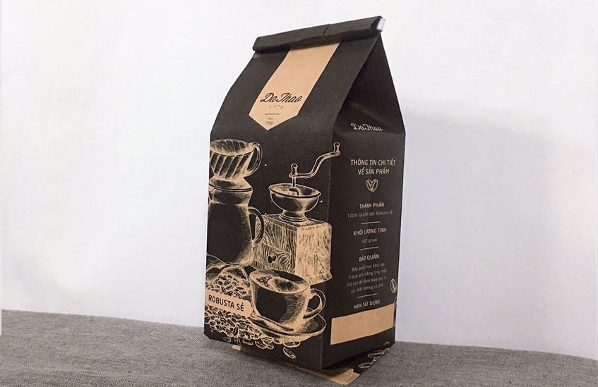 In túi cafe giấy Kraft 4 biên khối lượng 1kg