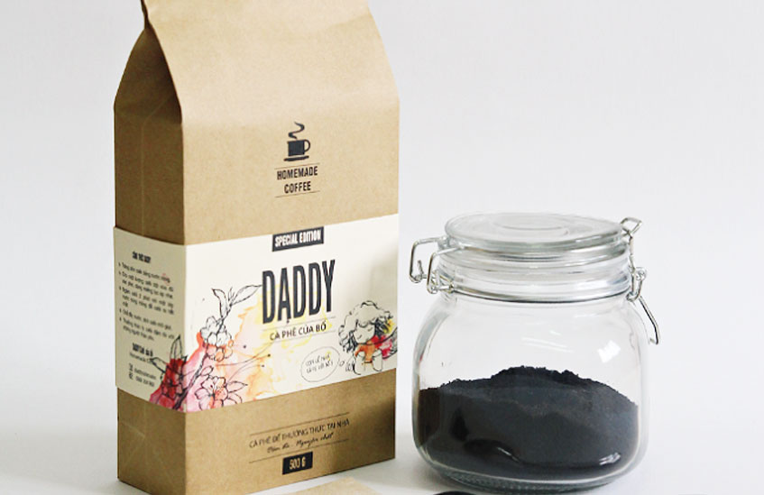In túi cafe giấy Kraft 4 biên khối lượng 1kg