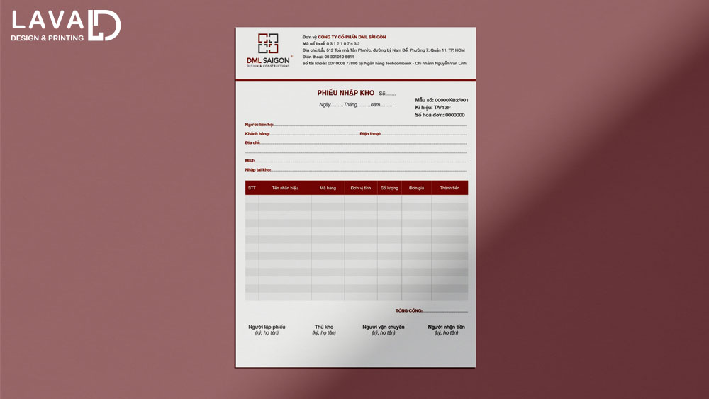 Thiết Kế Mẫu Phiếu Nhập Kho